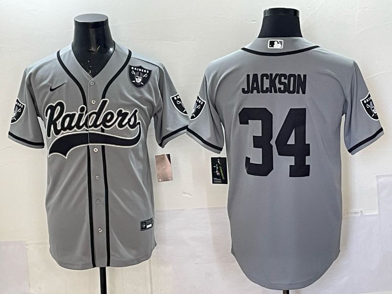 Men 2025 Oakland Raiders #34 Jackson Grey 3th generation Joint Name Nike Limited NFL Jersey style 076->oakland raiders->NFL Jersey
